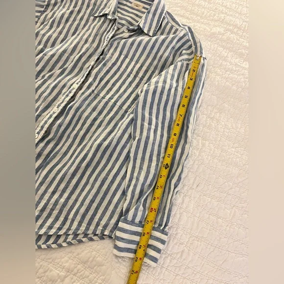 Faherty Laguna Linen blue white stripe M - Picture 9 of 12